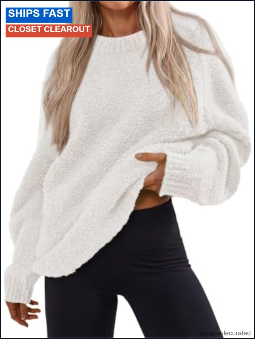 Oversized Fuzzy Chunky Knit Pullover Sweater Crewneck Long Sleeve
